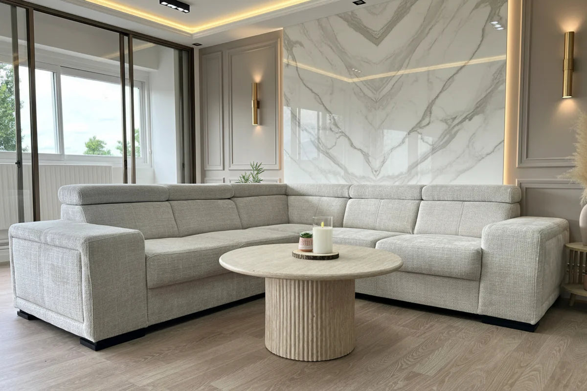 Canapé D'Angle Convertible Astoria - Microvelours Beige - Best Mobilier - Neuf (défaut D'usine Possible)