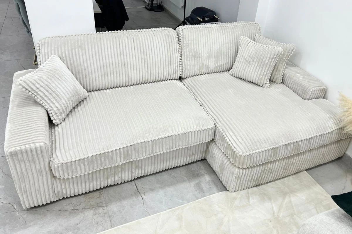 Canapé d'angle MINI LEXUS en velours côtelé blanc