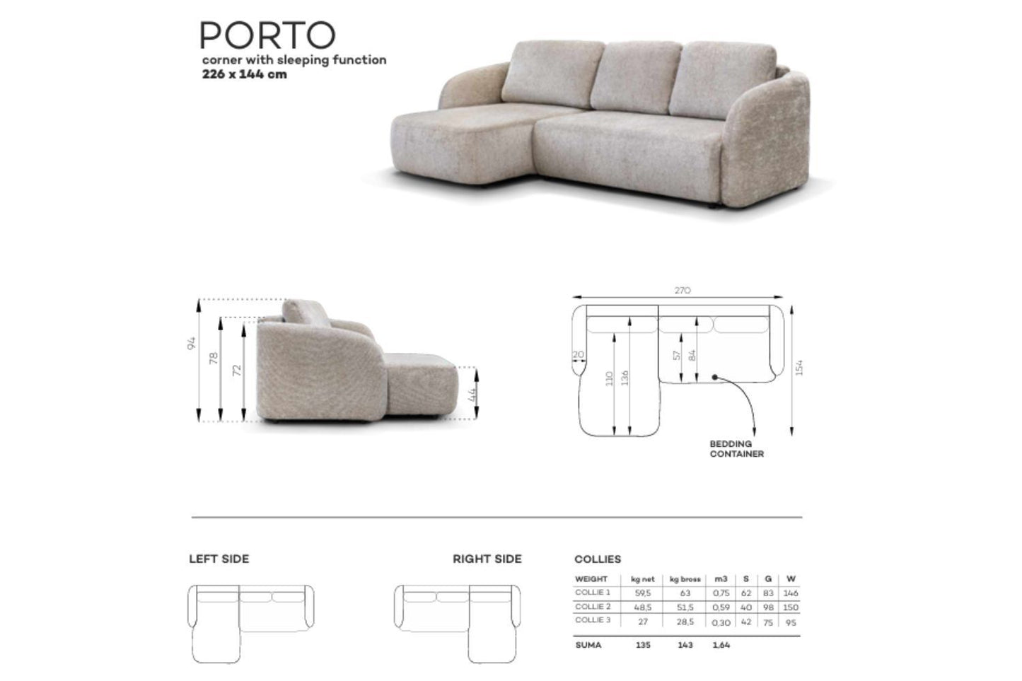 Canapé d'angle convertible PORTO Marbella blanc cassé