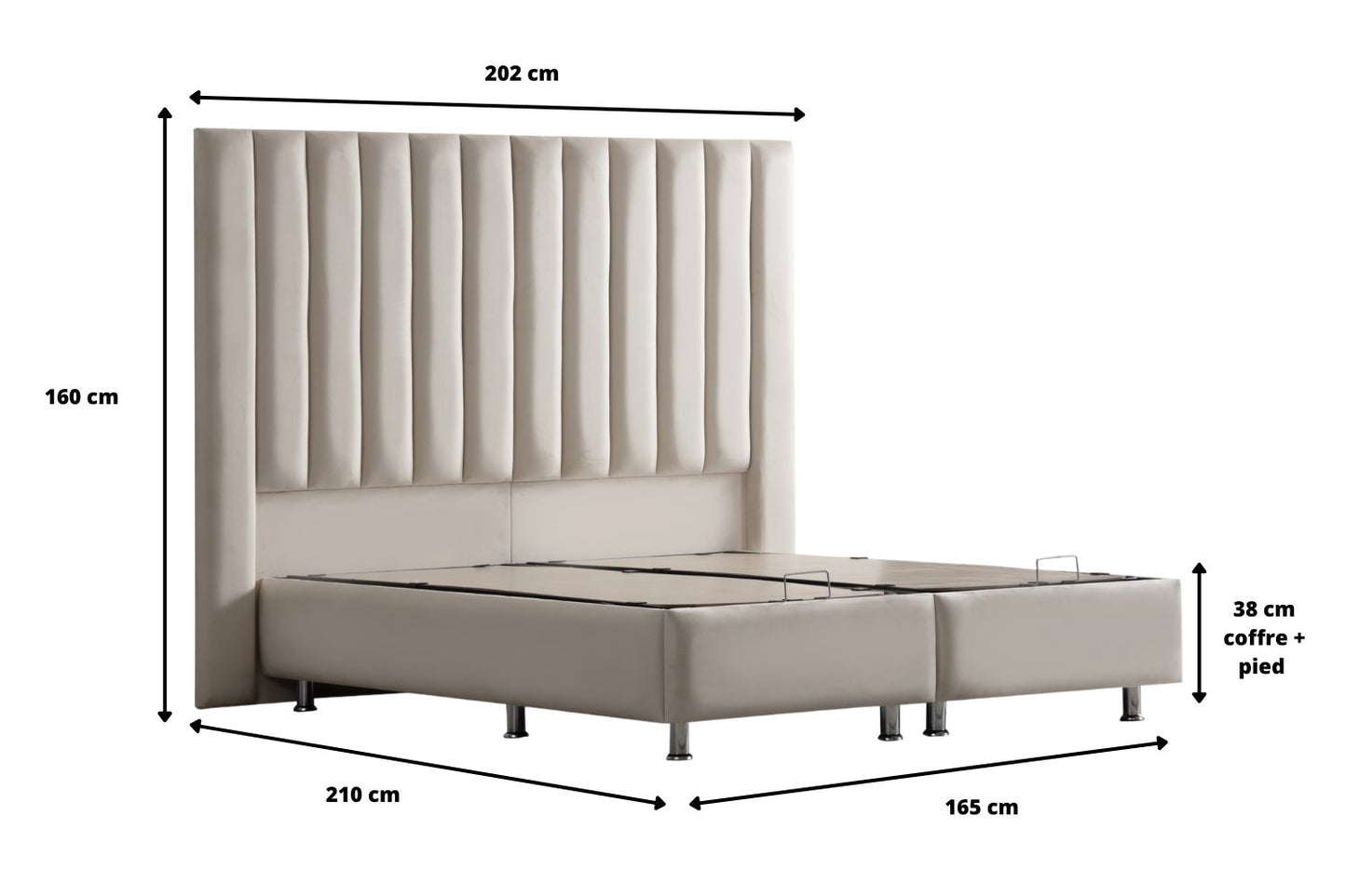 Lit double coffre 2 places en velours avec tête de lit – ATHENA