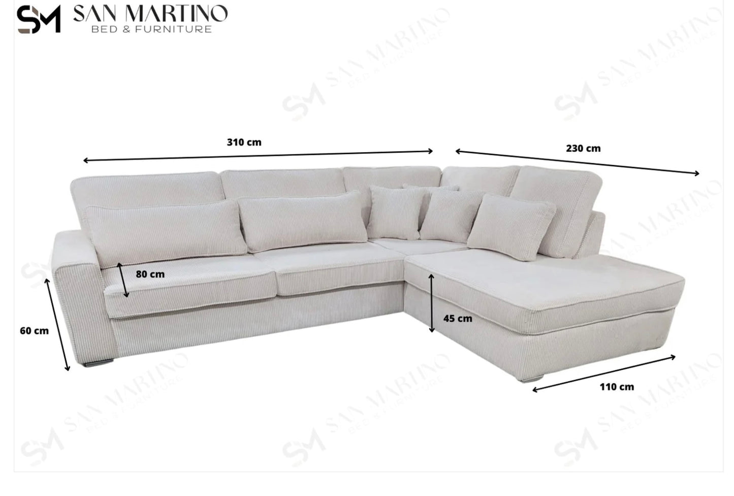 Canapé d'angle LEXUS en velours côtelé blanc écru