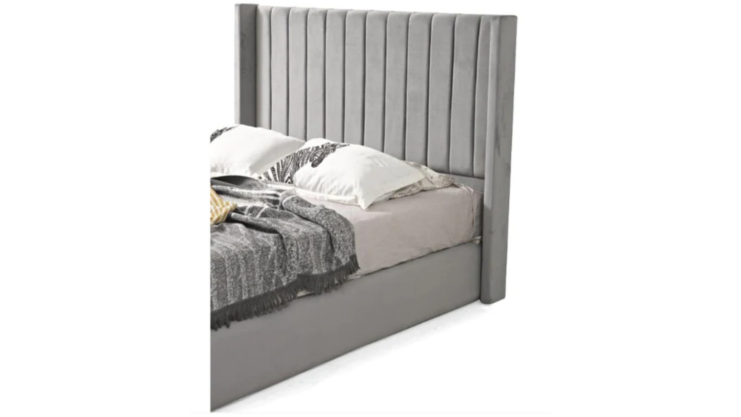 Cadre de lit 2 places en velours avec ou sans sommier – TOKYO GRIS
