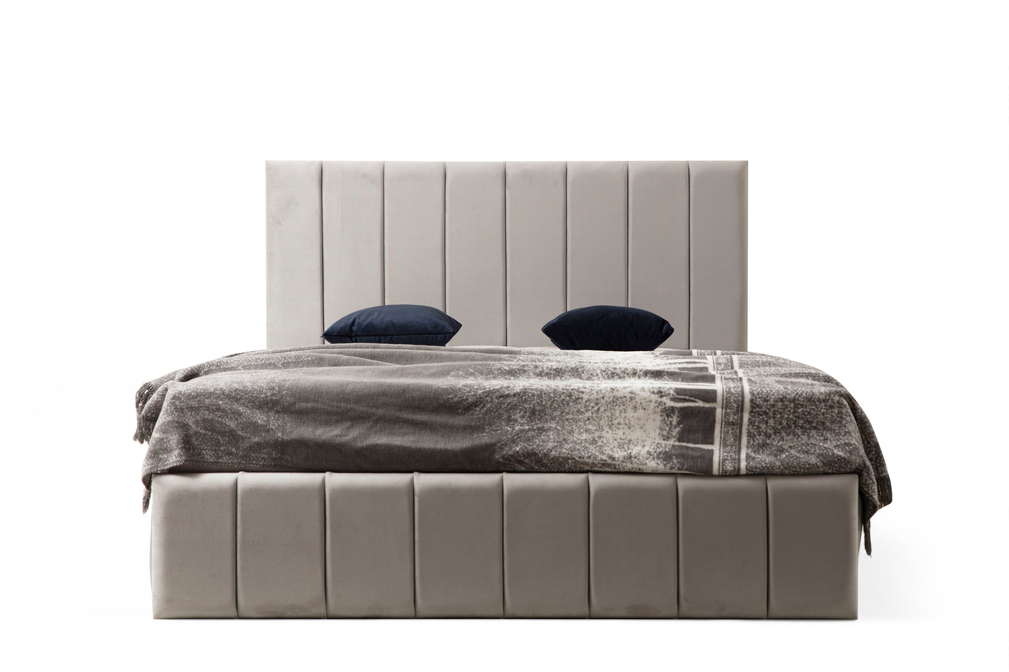 Cadre de lit 2 places en velours avec ou sans sommier – POLO GRIS