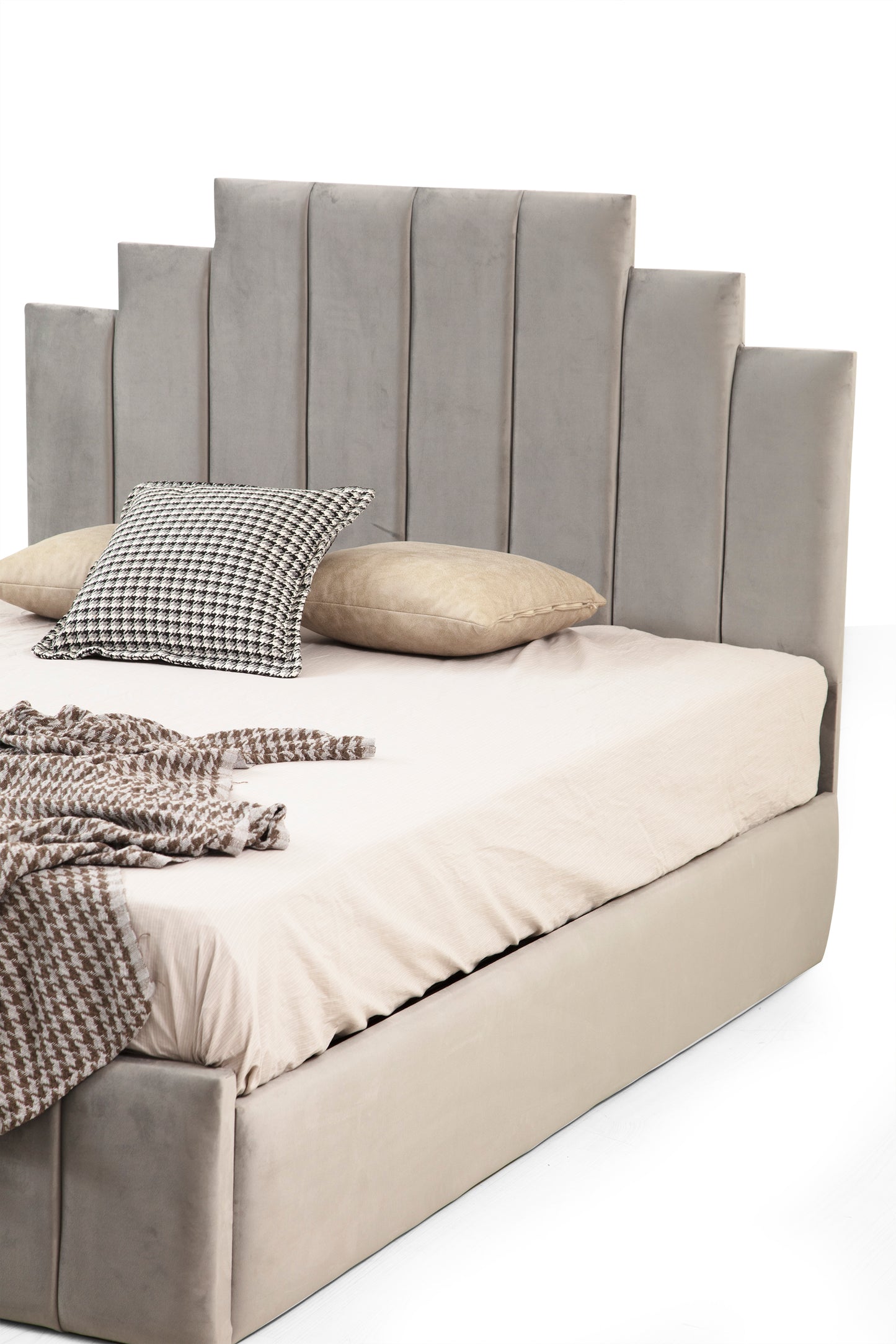 Cadre de lit 2 places en velours avec ou sans sommier – NATURA GRIS