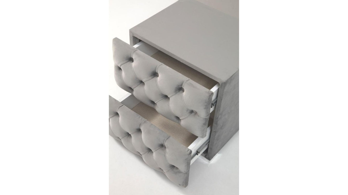 Chevet capitonné en velours - gris