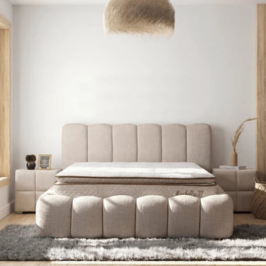 Lit coffre Alya beige en tissu Marbella