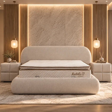Lit coffre Camila beige en tissu Marbella