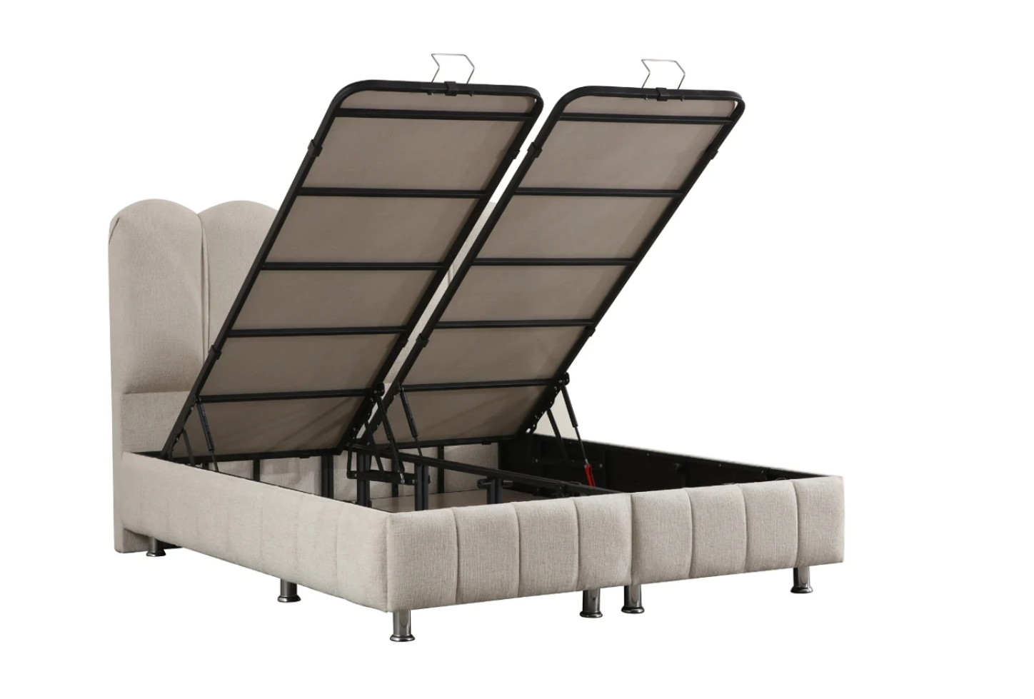 Lit double coffre 2 places en chenille avec tête de lit – EVA Blanc cassé