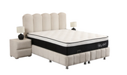 Lit double coffre 2 places en chenille avec tête de lit – EVA Blanc cassé