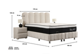 Lit double coffre 2 places en chenille avec tête de lit – EVA Blanc cassé