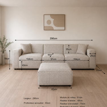 Canapé EMMA – Modulable en tissu Marbella beige DISPONIBLE LE 15/09