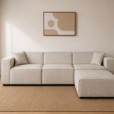 Canapé EMMA – Modulable en tissu Marbella beige DISPONIBLE LE 15/09
