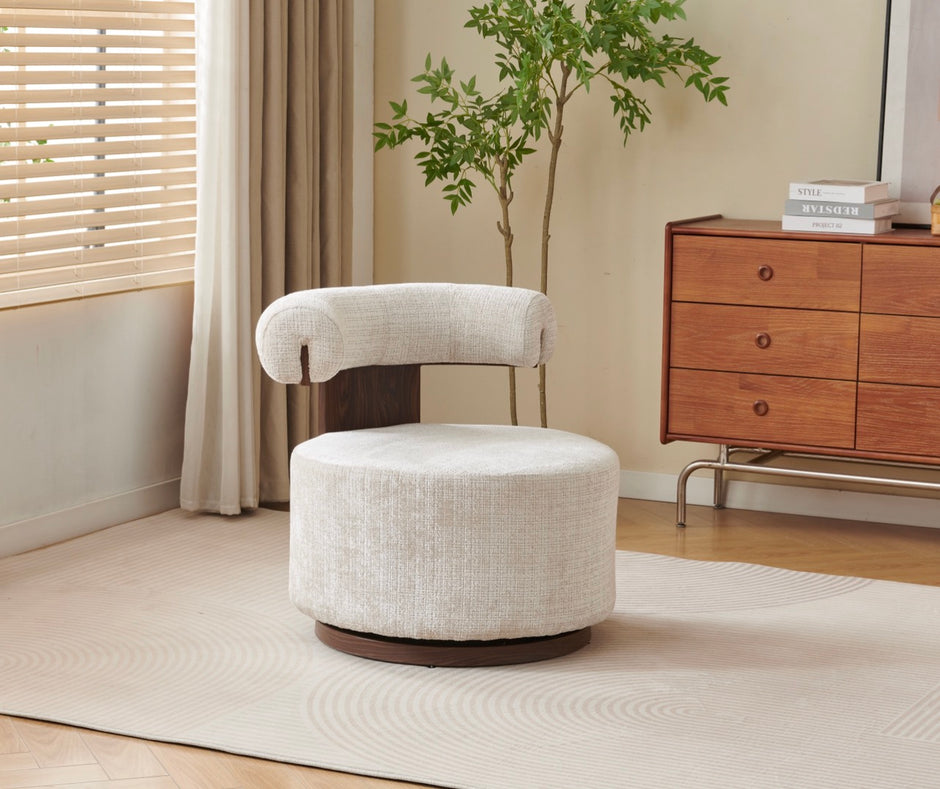 Fauteuil ESRA– Tissu Marbella Beige / Noyer