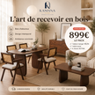 Pack Salle à Manger HÉLÉN – Table à manger 180 × 90 cm + Table basse 120 cm + 4 chaises en rotin noyer
