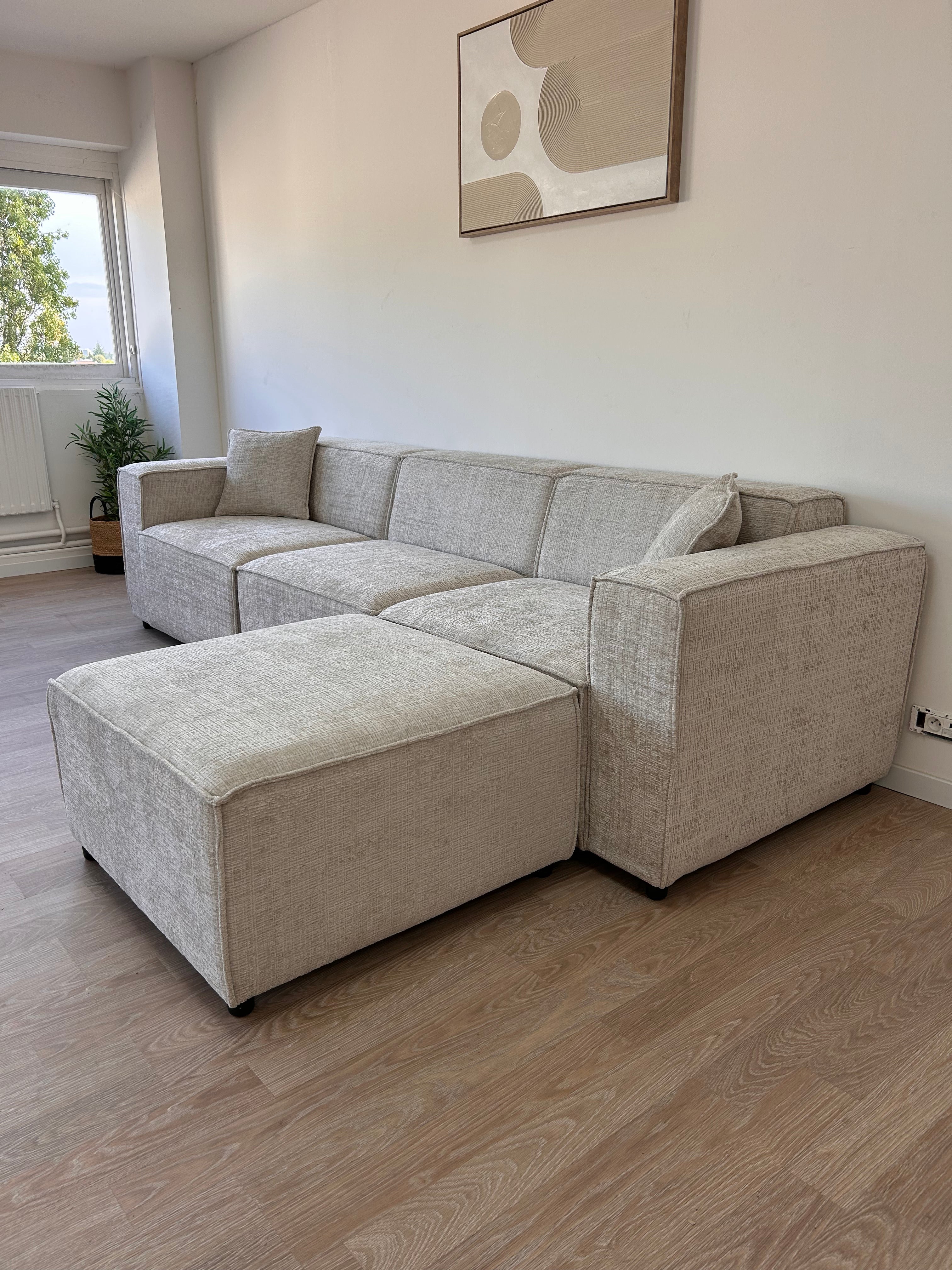 Canapé EMMA – Modulable en tissu Marbella beige DISPONIBLE LE 15/09
