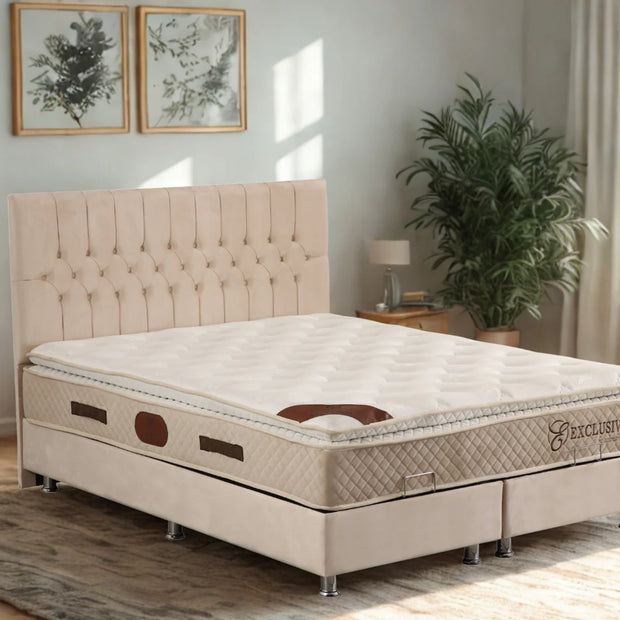 Lit Coffre HUGO BEIGE - Velours