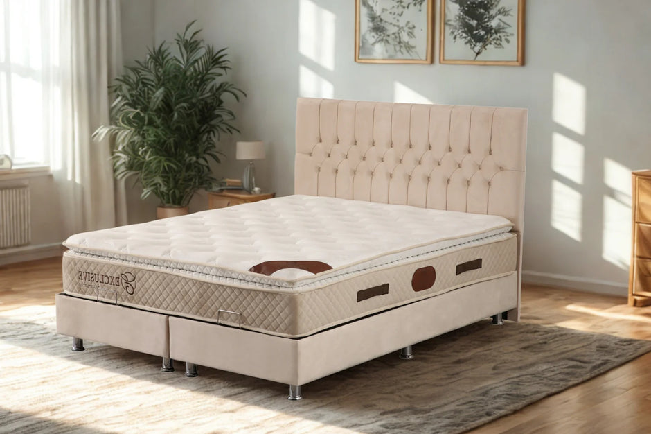 Lit Coffre HUGO BEIGE - Velours