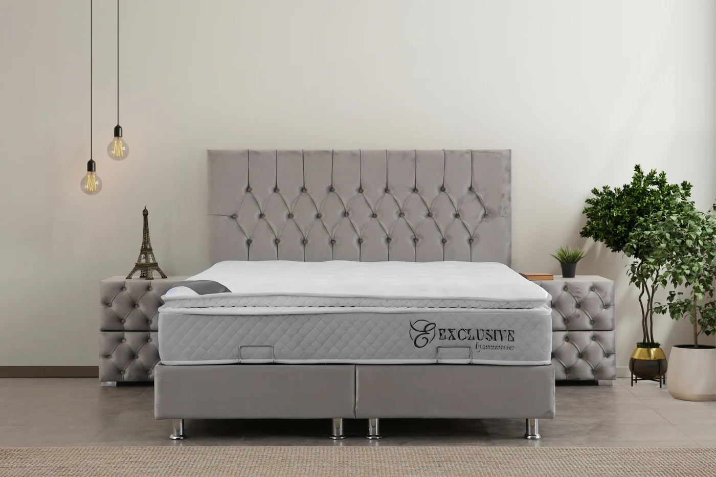 Lit Coffre HUGO GRIS - Velours