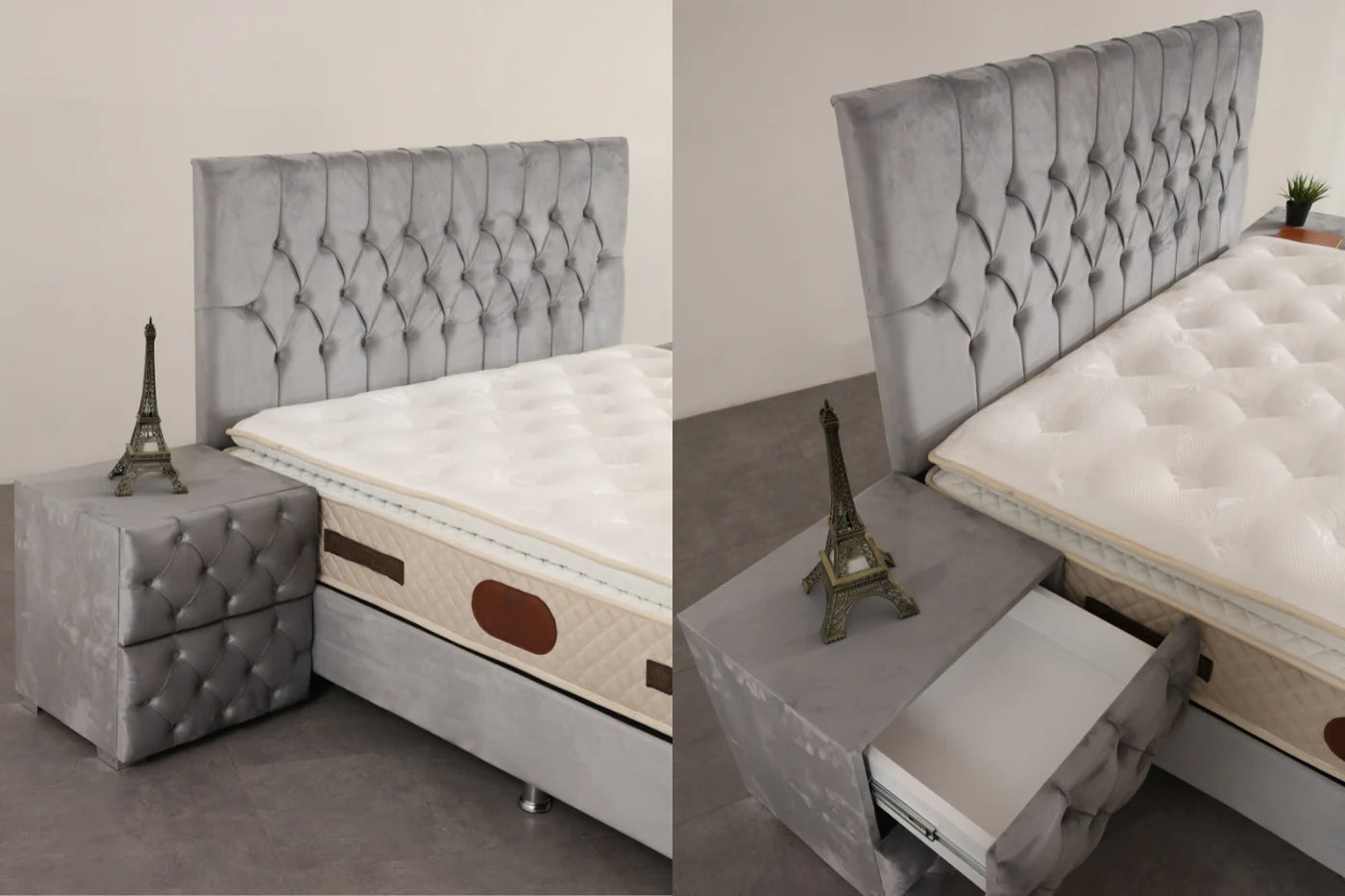 Lit Coffre HUGO GRIS - Velours