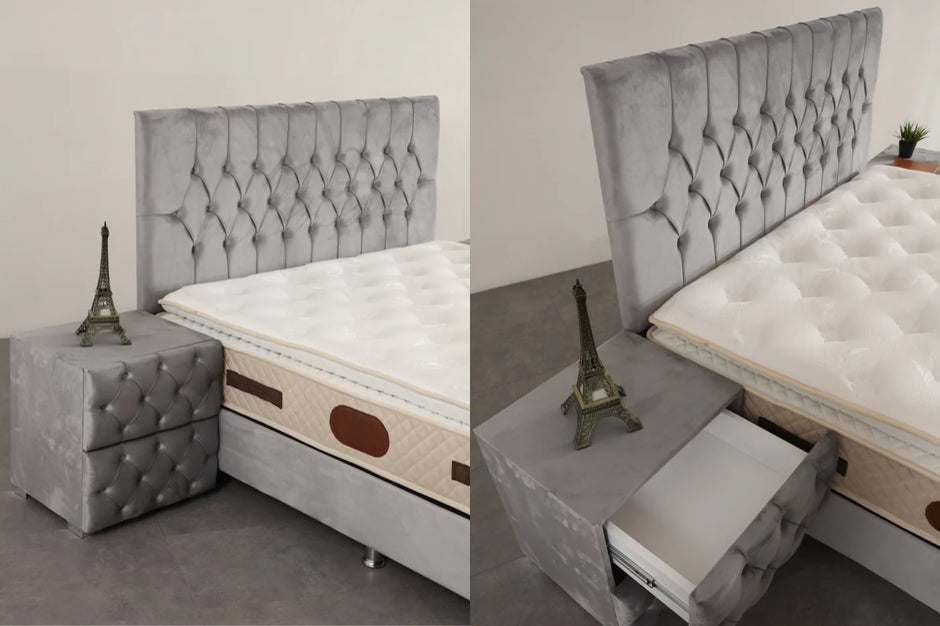 Lit Coffre HUGO GRIS - Velours