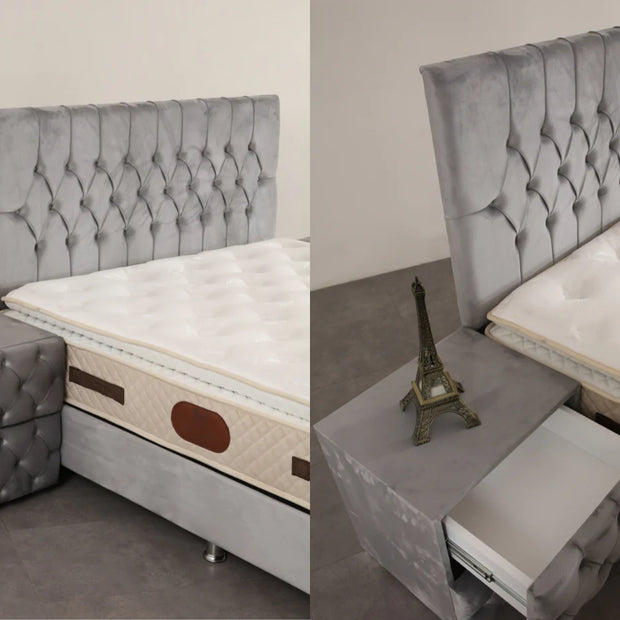 Lit Coffre HUGO GRIS - Velours