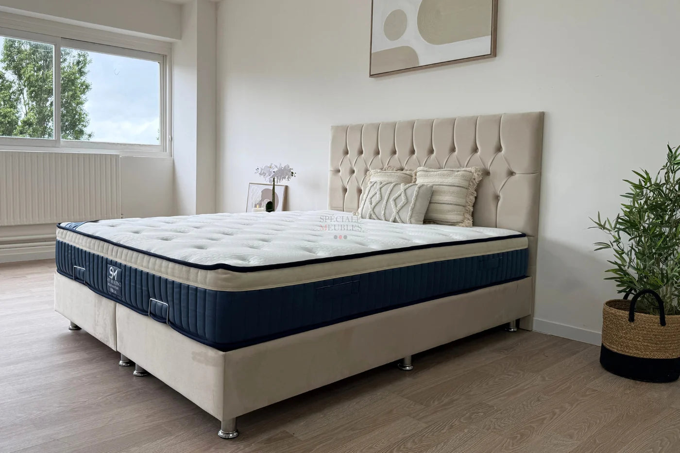 Lit Coffre HUGO BEIGE - Velours