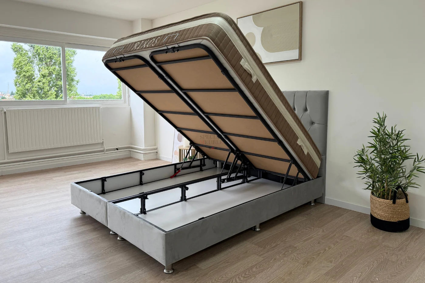 Lit Coffre HUGO GRIS - Velours