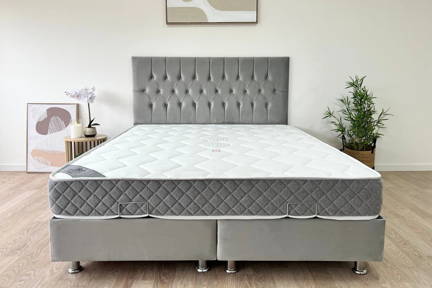 Lit Coffre HUGO GRIS - Velours