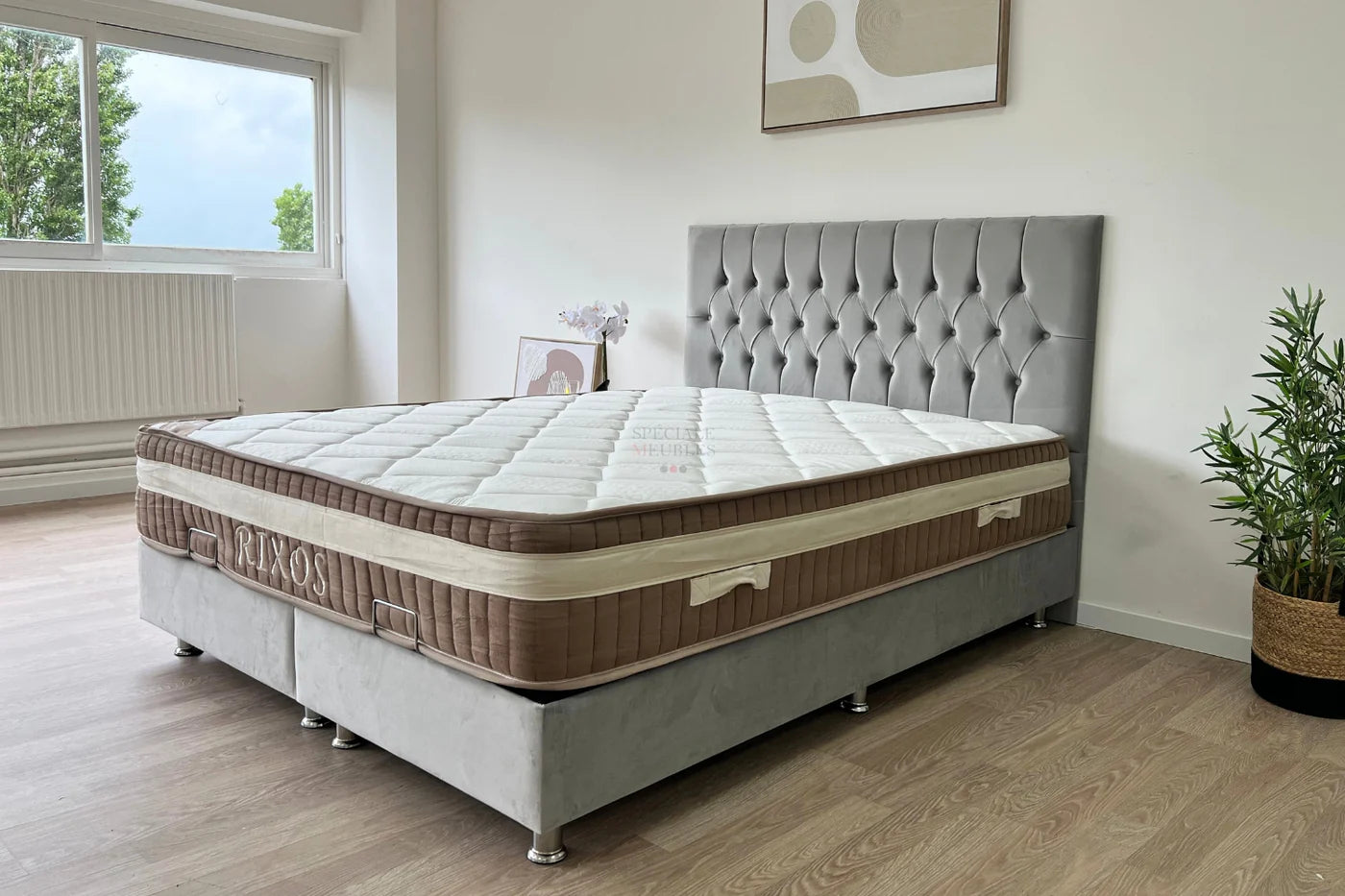 Lit Coffre HUGO GRIS - Velours