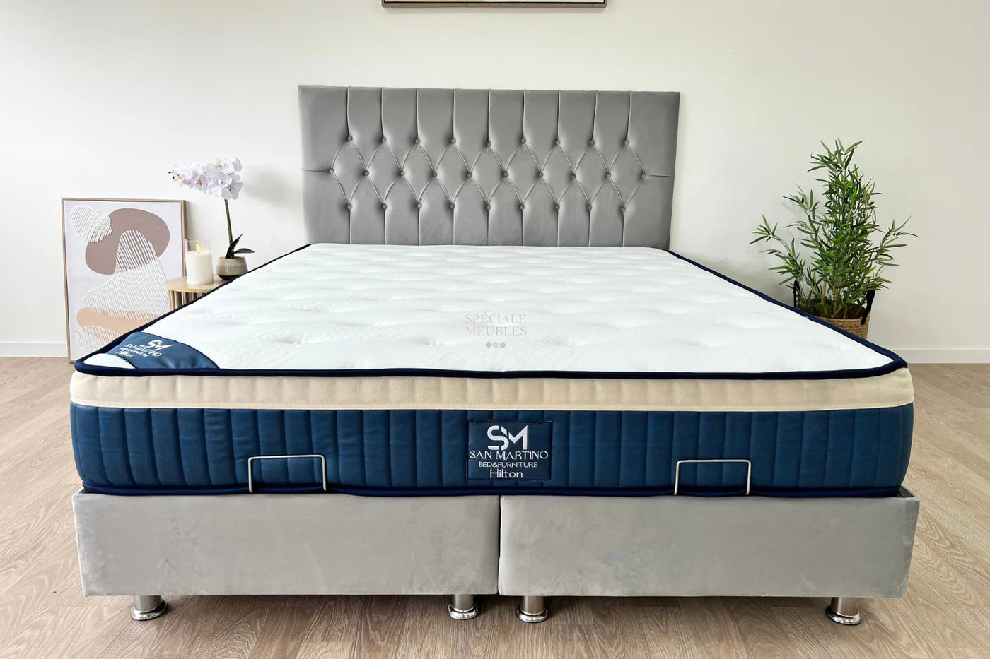 Lit Coffre HUGO GRIS - Velours