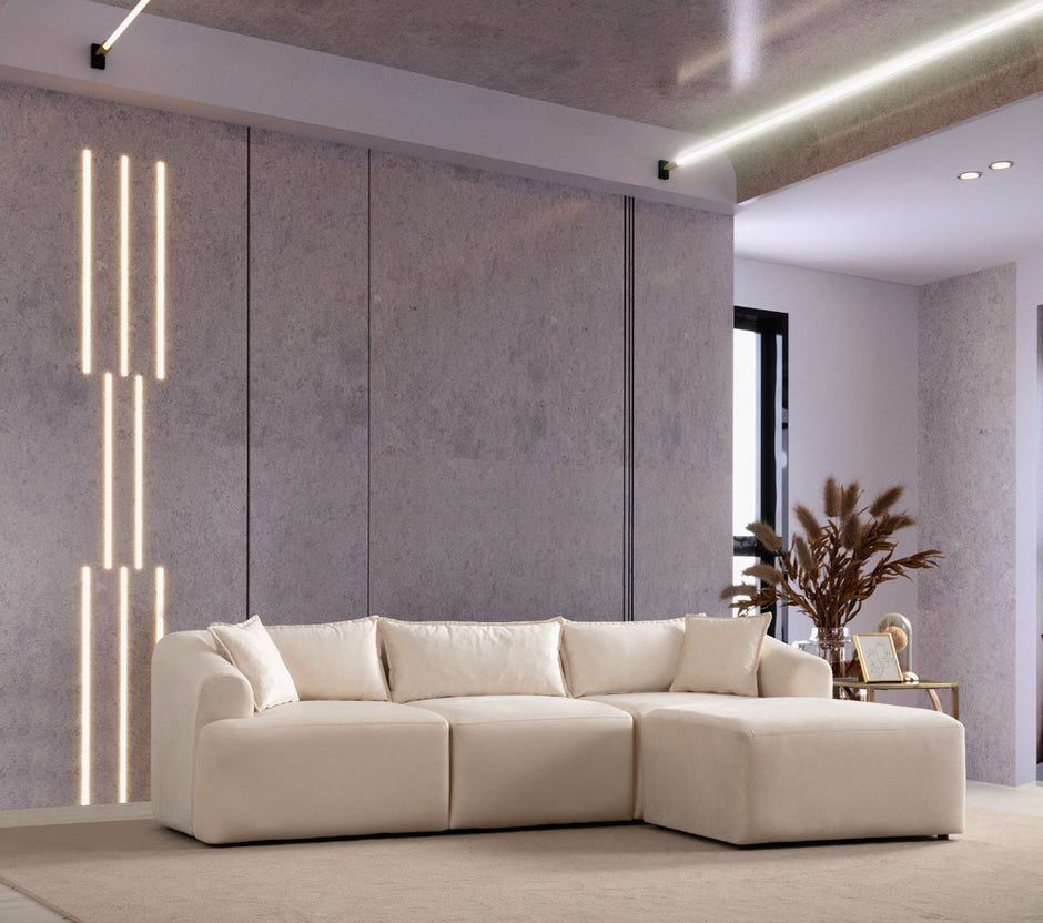 Canapé modulable MILA en velours blanc cassé