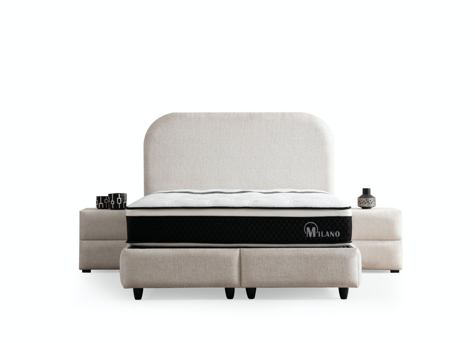 Lit double coffre 2 places en chenille avec tête de lit – JADE Blanc cassé