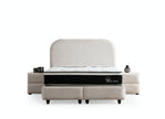 Lit double coffre 2 places en chenille avec tête de lit – JADE Blanc cassé