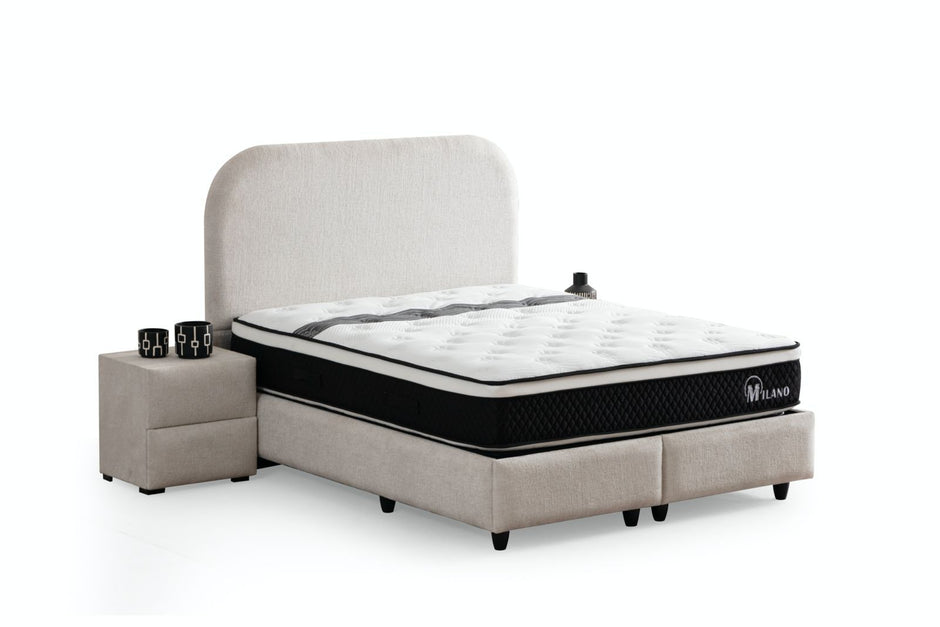 Lit double coffre 2 places en chenille avec tête de lit – JADE Blanc cassé