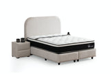 Lit double coffre 2 places en chenille avec tête de lit – JADE Blanc cassé