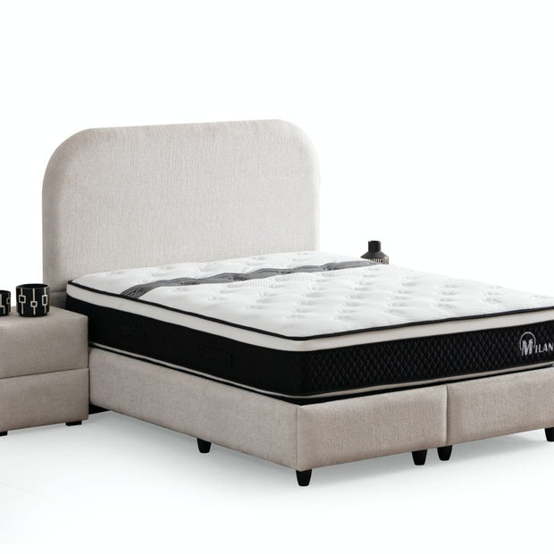 Lit double coffre 2 places en chenille avec tête de lit – JADE Blanc cassé