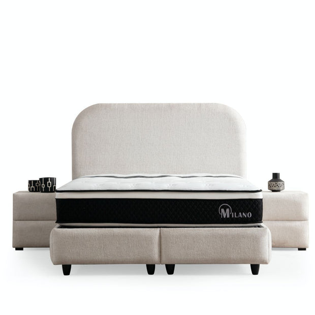 Lit double coffre 2 places en chenille avec tête de lit – JADE Blanc cassé
