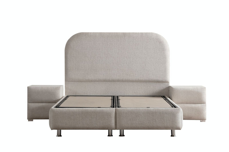 Lit double coffre 2 places en chenille avec tête de lit – JADE Blanc cassé