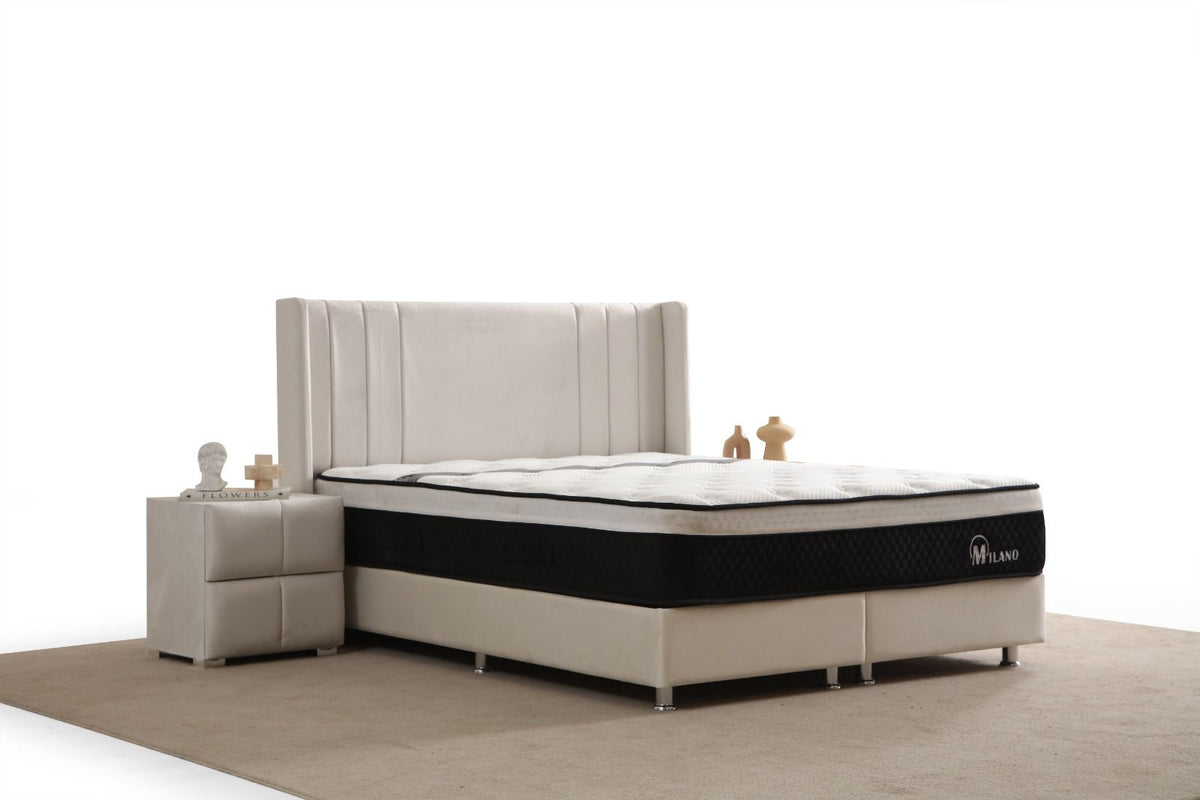 Lit Coffre ALMA BLANC CASSE - Velours