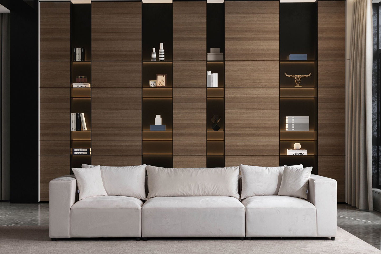 Canapé AZRA modulable velours blanc cassé