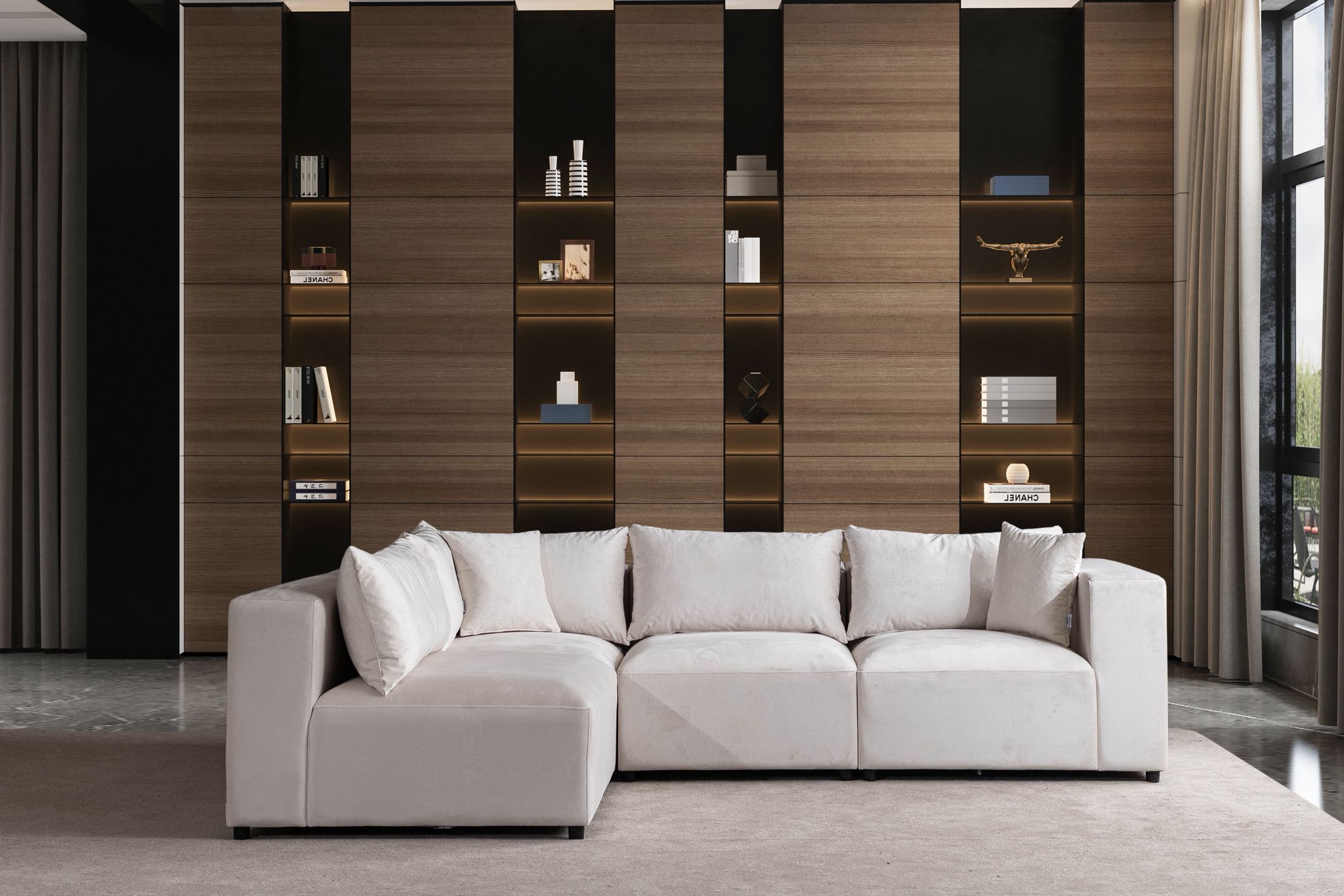 Canapé AZRA modulable velours blanc cassé