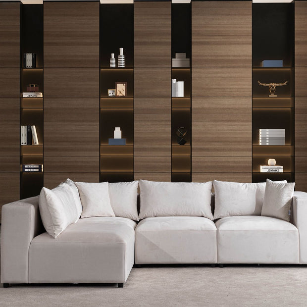Canapé AZRA modulable velours blanc cassé