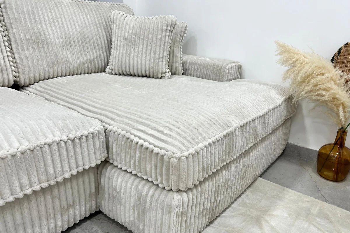 Canapé d'angle MINI LEXUS en velours côtelé blanc