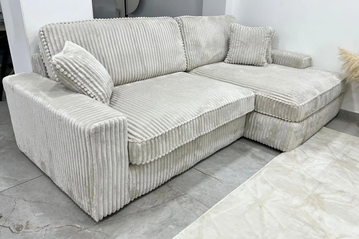Canapé d'angle MINI LEXUS en velours côtelé blanc