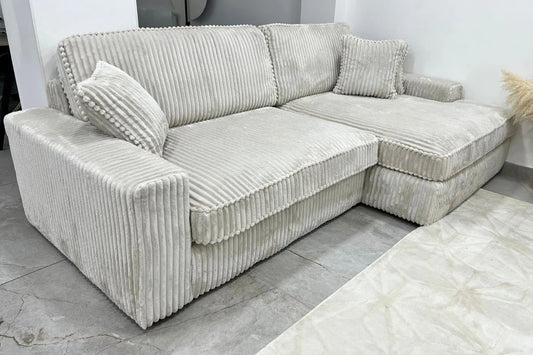 Canapé d'angle MINI LEXUS en velours côtelé blanc