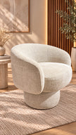 Fauteuil NESTOR beige en tissu Marbella, design arrondi et assise confortable