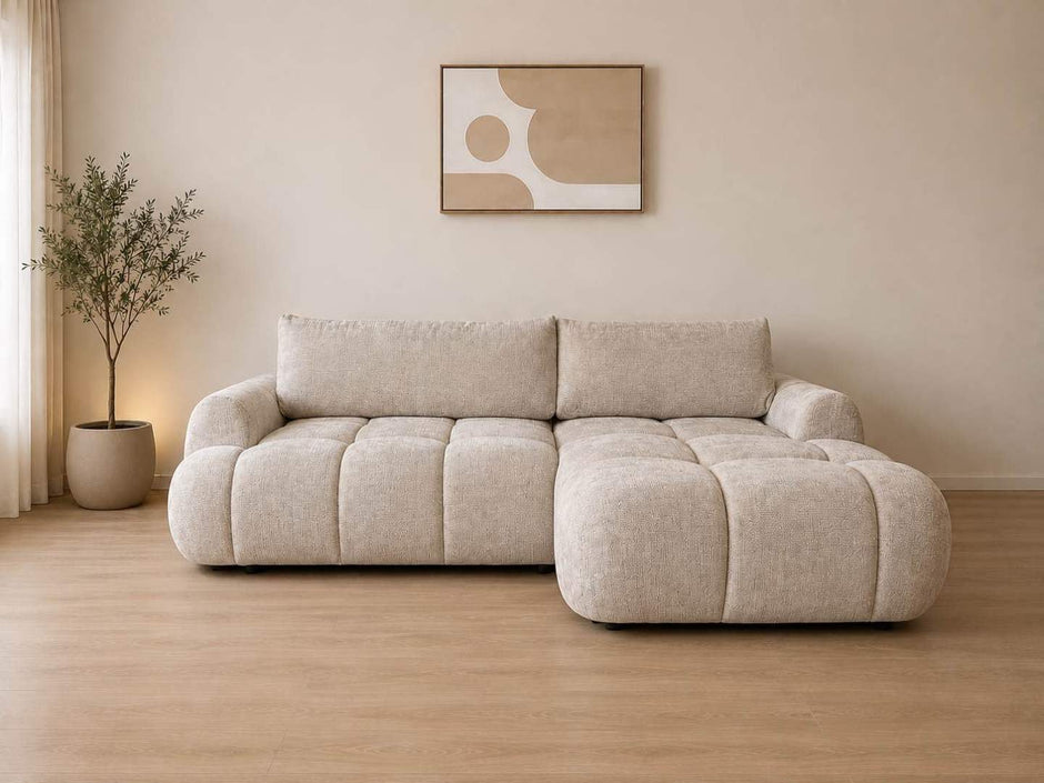 Canapé LEO convertible d’angle réversible en tissu Marbella beige, 270 × 170 cm