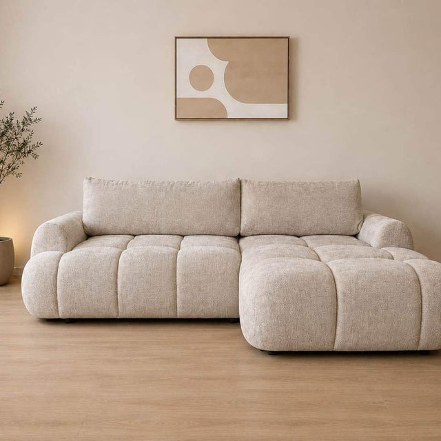 Canapé LEO convertible d’angle réversible en tissu Marbella beige, 270 × 170 cm