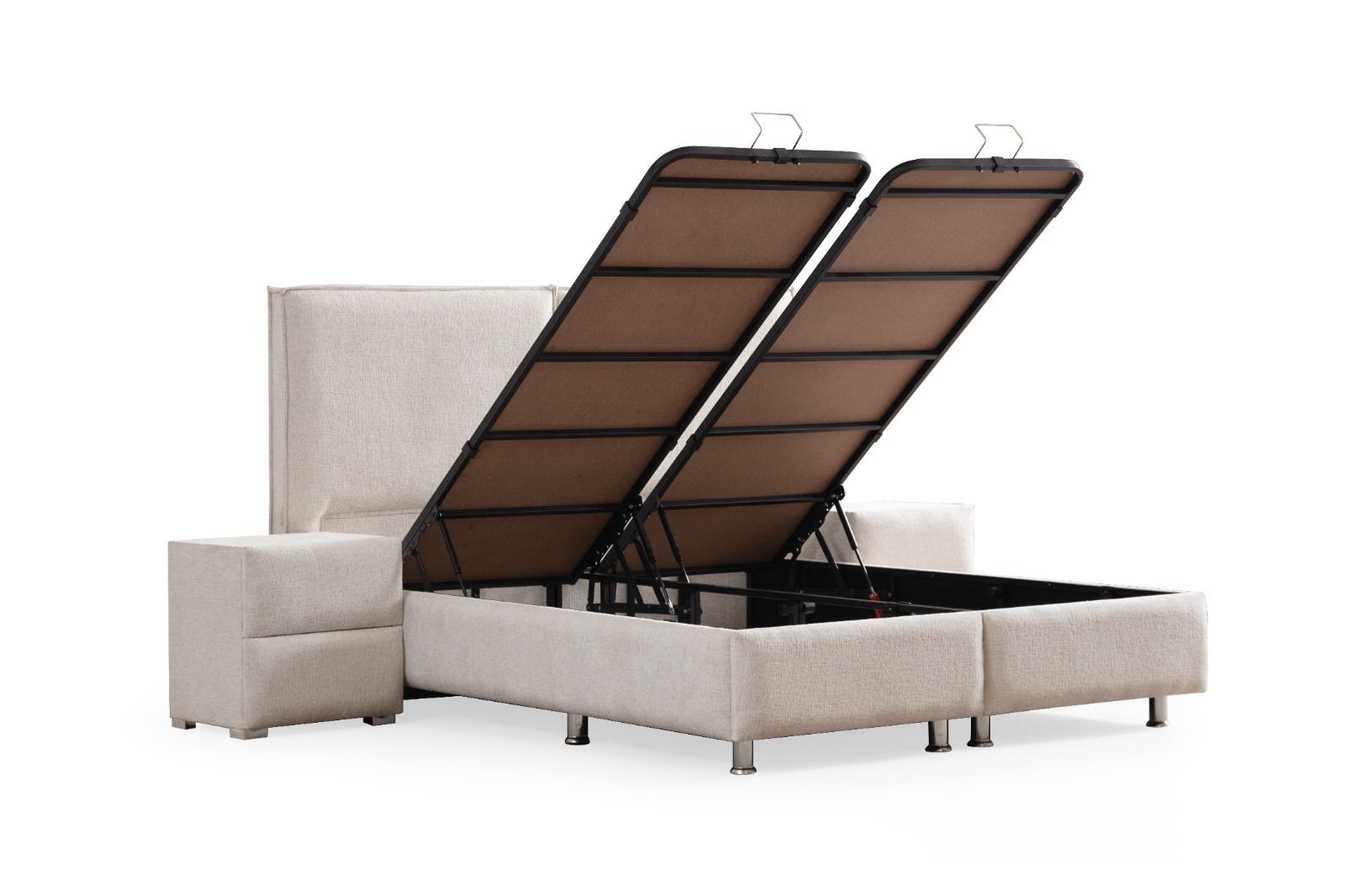 Lit double coffre 2 places en chenille avec tête de lit – MAYA Blanc cassé