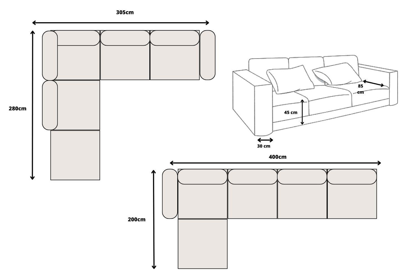 Canapé Élégance chenille modulable 4+1 pouf